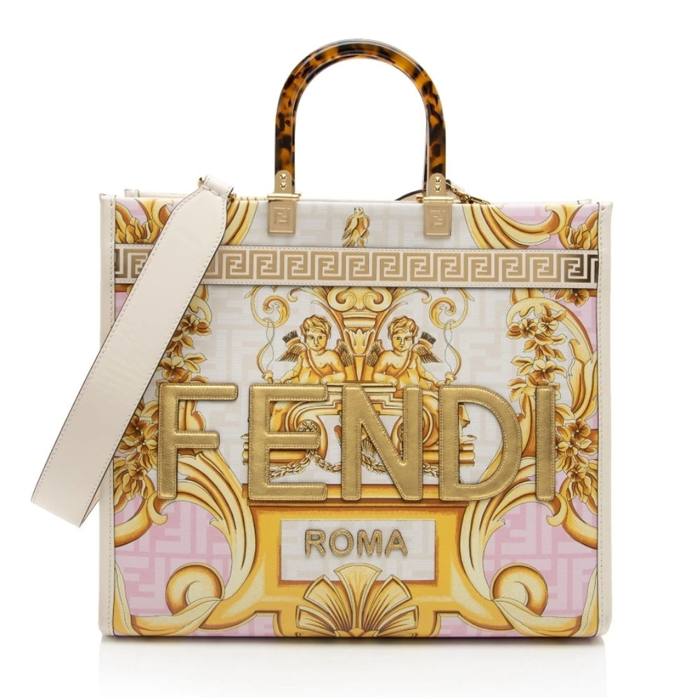 FENDACE White Gold Pink SUNSHINE Leather Tote